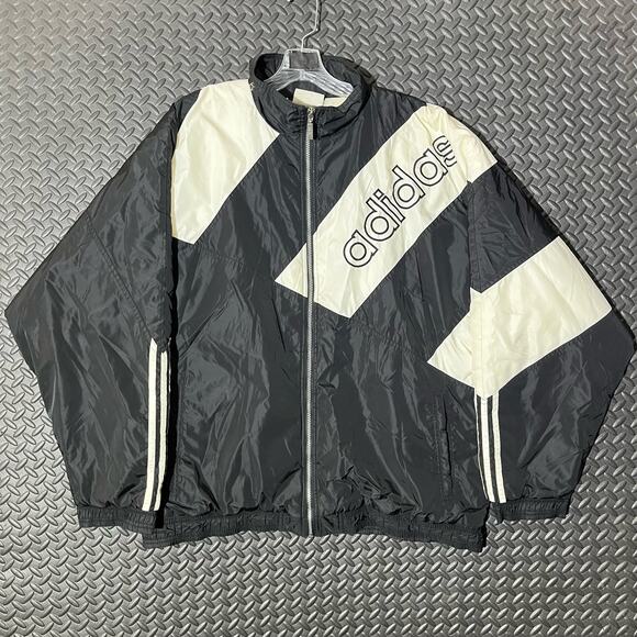 adidas Other - VTG Adidas Jacket Black White Colorblock Spellout Insulated 3 Stripe Mens Medium
